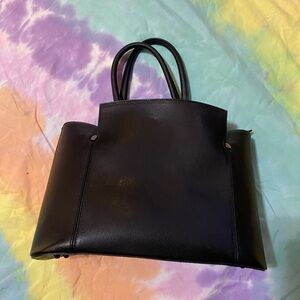 NWT Black Real Italian Leather structured Tote hand Bag
